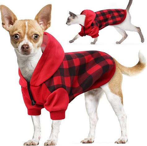 Amazon.com : Plaid Dog Hoodie, Soft Dog Sweatshirt, Warm Fleece Dog ...