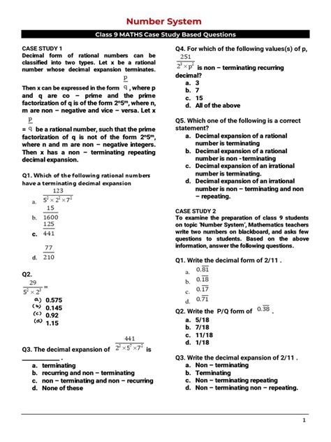 Image result for Case Study Type Question for Class 9 Maths Number System