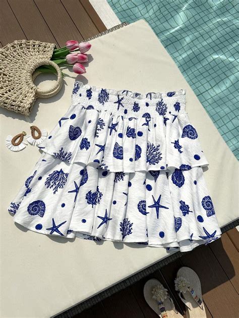 SHEIN EZwear Plus Size Women Summer Holiday Ruffled Tiered A-Line Woven ...