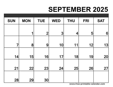 September 2025 Calendar Printable
