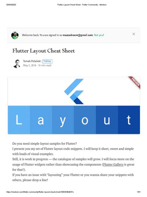 Flutter Layout Cheat Sheet - Flutter Community - Medium PDF | PDF | Ios ...