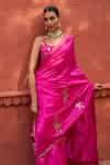 Buy Pink Chanderi Silk, Organza Embroidery Square Blossom Patra Saree ...