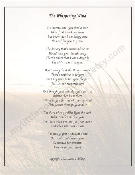 The Whispering Wind sympathy or Remembrance Poem, Funeral or Bereavement Poem, Memorial Poem ...