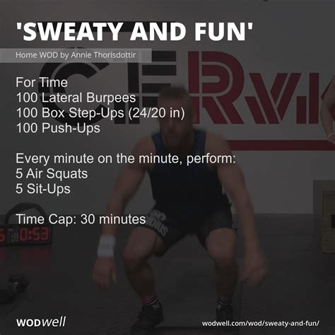 "Sweaty and Fun" Workout, Home WOD by Annie Thorisdottir | WODwell ...