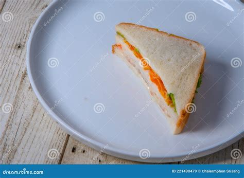 Sandwiches in White Plates on Wooden Floor Stock Image - Image of ...
