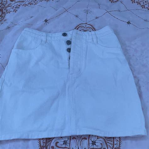brand new with tags brandy melville white jean skirt... - Depop