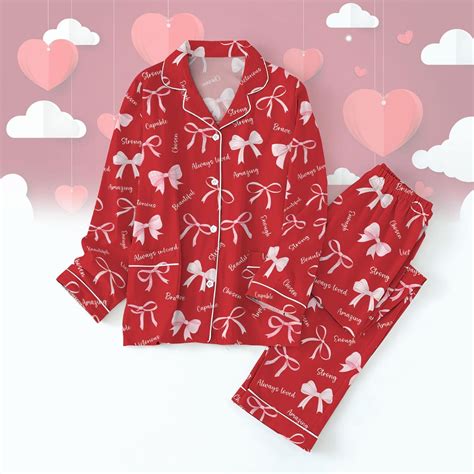 Pink Coquette Bow Valentine Pajamas Set, Valentines Day Bow Women ...