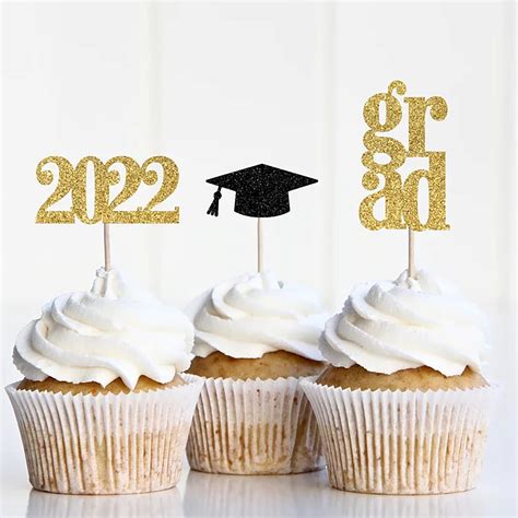 Buy 12Pcs 2022 Graduation Cupcake Toppers Glitter Grad Cap Class of ...
