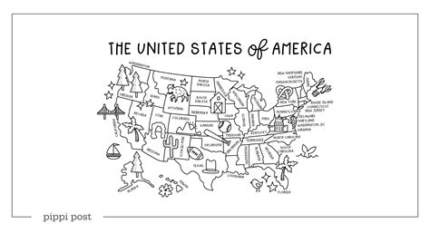 Map of USA Black and White Printable