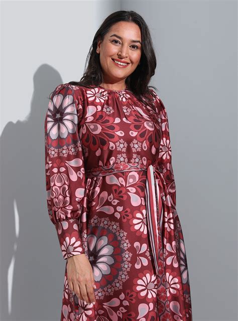 Maroon - Powder Pink - Plus Size Dress