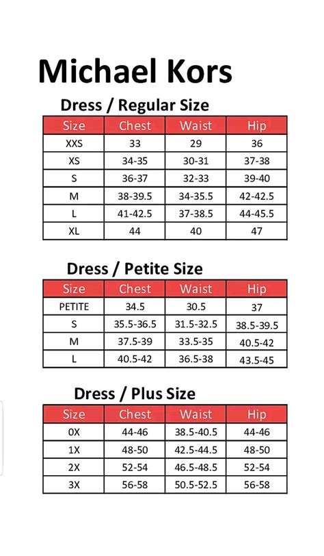 Michael Kors Clothing Size Chart | Petite Size Chart