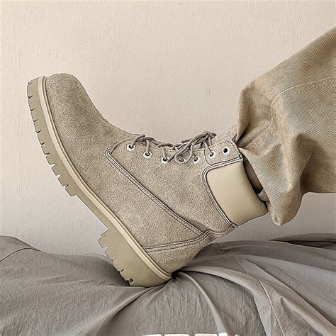 Men's Khaki Suede Ankle Work Boots with Rugged Sole and Soft Inner ...