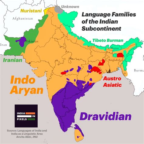 Which language family to languages of a region belong to in the Indian subcontinent? More info ...