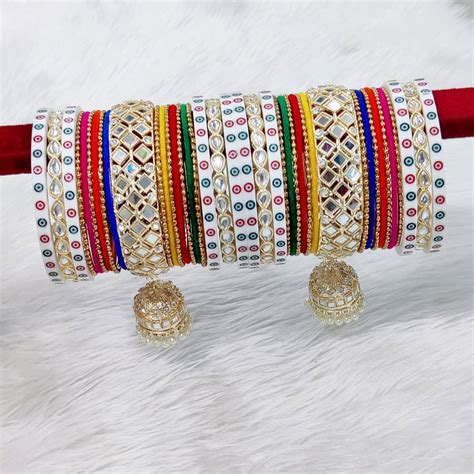 Pooja Bangles Gold Plated Kundan And Mirror Bangles Set – JewelEMarket
