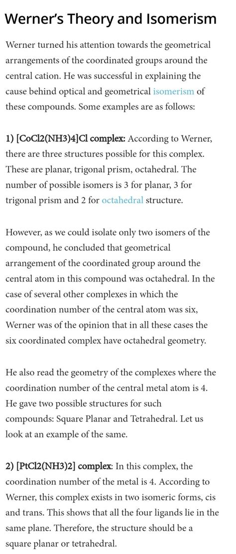 Chemistry how did warners predict the structure of six coordinate ...