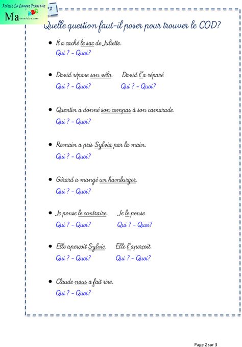 Image result for Lecon Le Complement D'objet Direct CM2