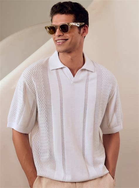 Buy Titan White Cotton Pointelle Polo | Casual White Structure Polo for ...