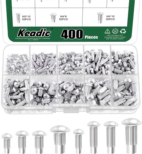 Keadic 400Pcs M2 M2.5 M3 M4 Aluminium Brazier Head Solid Rivet ...