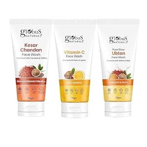Globus Naturals Face Wash Combo -Kesar Chandan, Vitamin C, Ubtan, Face ...