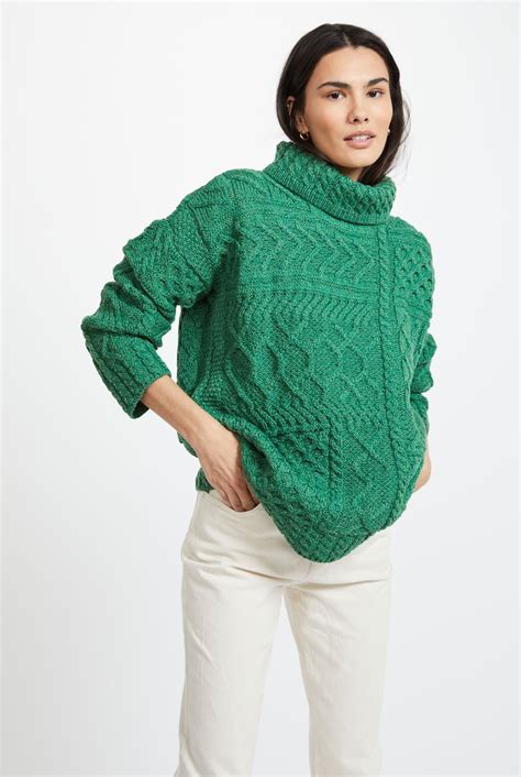 Skellig Ladies Oversized Aran Sweater - Green