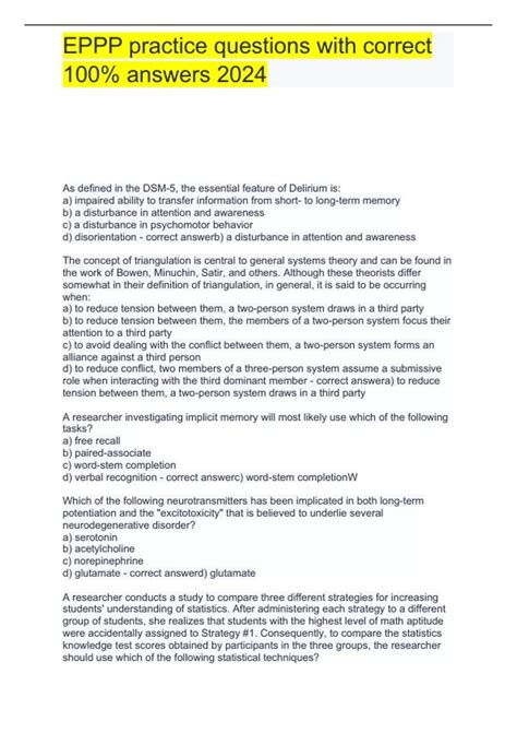 EPPP practice questions with correct 100% answers 2024 - EPPP - Stuvia US