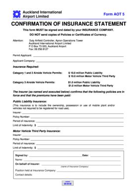 Fillable Online aucklandairport co CONFIRMATION OF INSURANCE STATEMENT ...