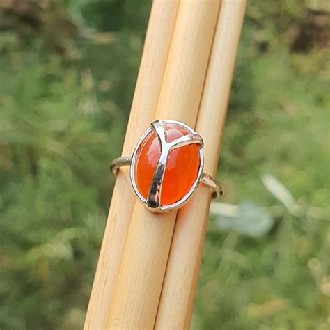 Oval Shape Natural Carnelian Gold Plated Scarab Ring Sterling Silver 9 ...