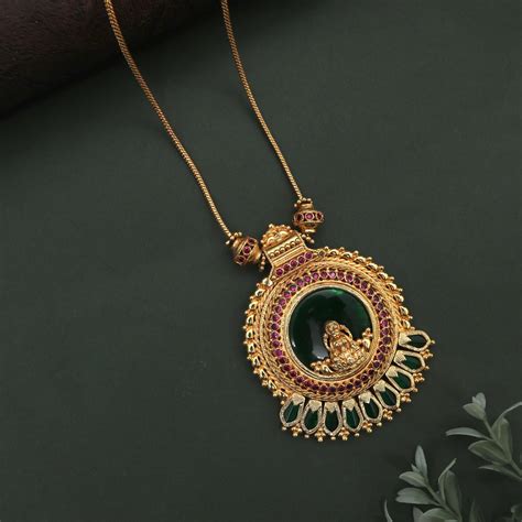 Real Gold Tone Traditional Kerala Round Nagapadam Lakshmi Pendant Chai ...