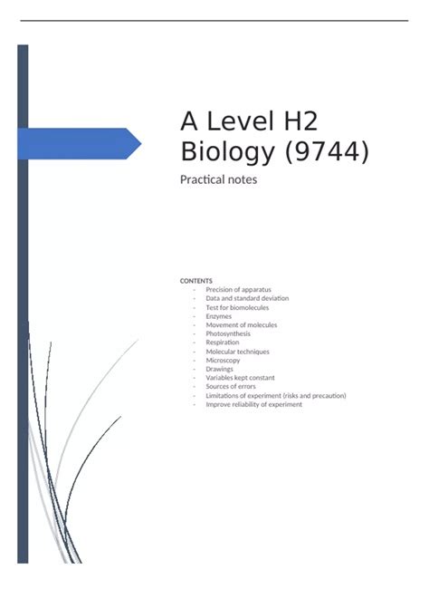 A Level H2 Biology Practical Notes (9744) - A Level H2 Biology - Stuvia US