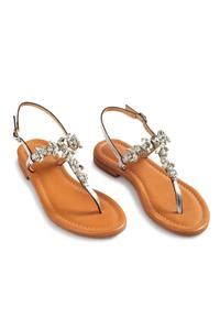 Buy Silver Embroidery Helene Embellished Strap Sandals by Nine By ...