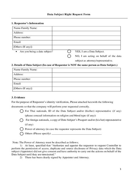 Fillable Online 1 Data Subject Right Request Form 1. Requestor's ...