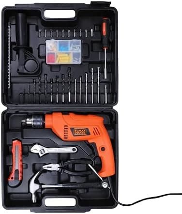 BLACK+DECKER HD555KMPR-B1 13mm 550Watt Hammer Drill and Hand Tools Kit ...