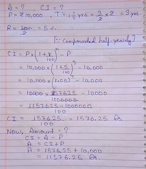 find the amount and compound interest on rupees 10000 for one and half ...