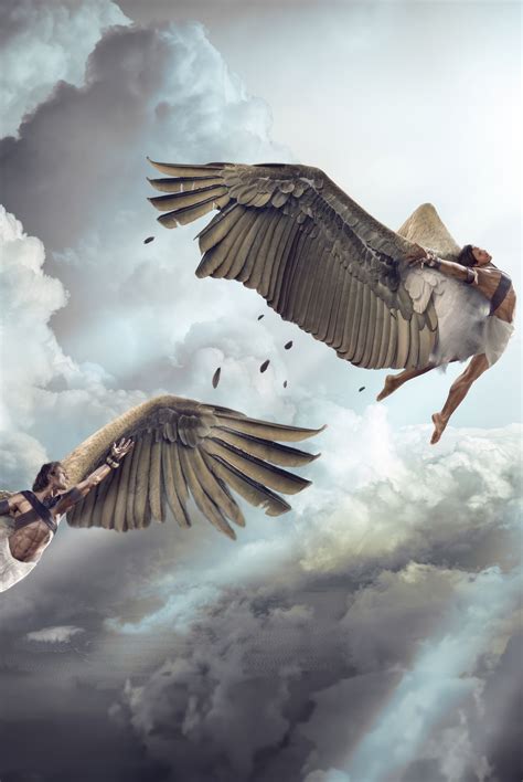 Daedalus trying to safe Icarus from flying too close to the Sun by ...