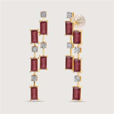 Sparkling Baguettes 14KT Ruby & Diamond Drop Earrings