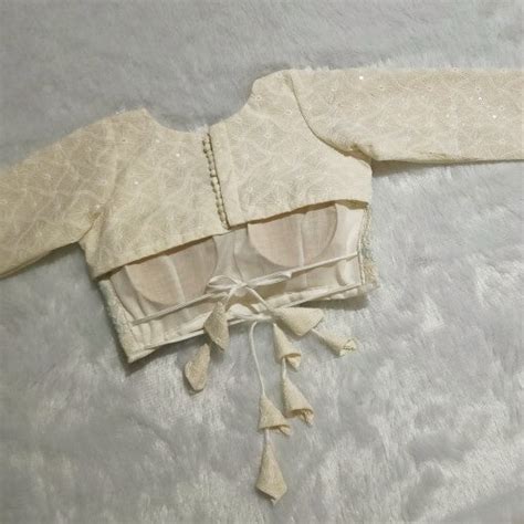 White Chikan Embroidery Full Sleeves Back Knot Cotton Blouse - Fal3079 ...