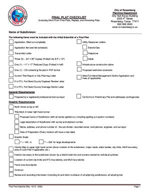 Fillable Online City of Rosenberg Planning Department FINAL PLAT ...