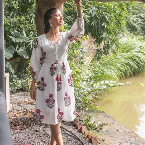 Aafreen Red Poppy White Cotton Dress For Women – House of Ekam