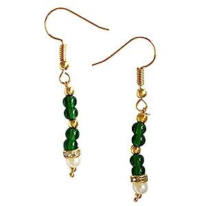 Buy SURATDIAMOND Trendy Gold Plated Shell Pearl & Green Stone Hanging ...
