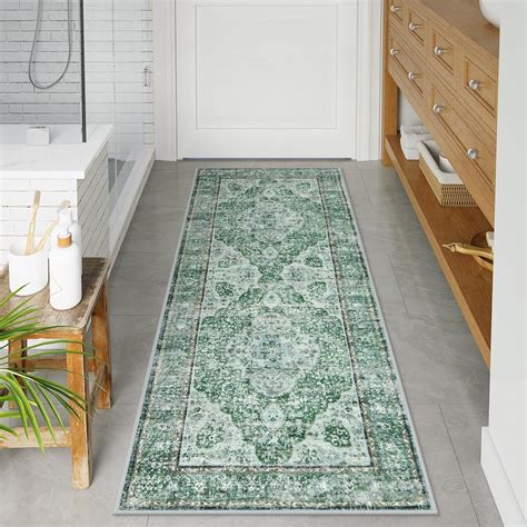 Amazon.com: Uphome Bathroom Runner, Distressed Tribal Farmhouse Green ...