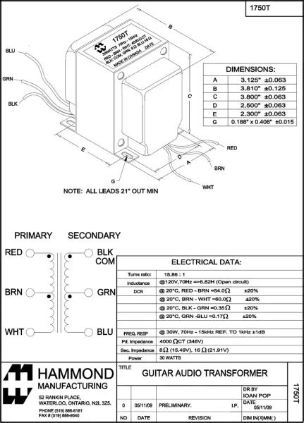 Tube-Town Store - Hammond 1750T VOX®-Stil Übertrager AC30 Reissue