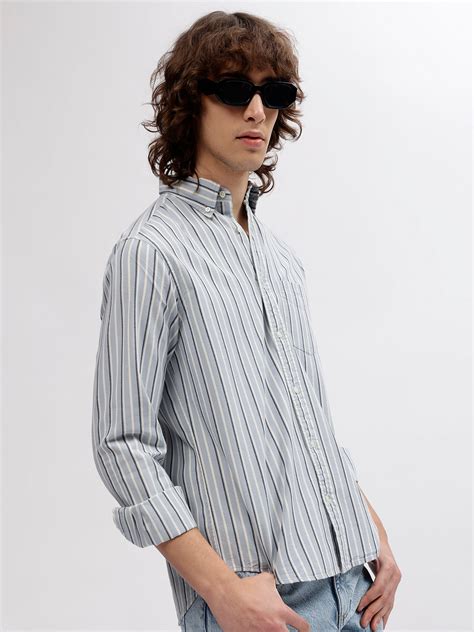 Shop Gant Men Blue Striped Button Down Collar Full Sleeves Shirt Online ...