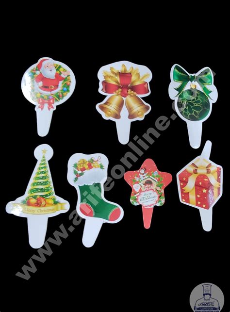 Home Cake Decor 7 pcs Mix Christmas Design Paper Topper For Cake And ...