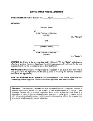 2020-2026 Form Canada Sample Custom Cattle Feeding Agreement - Manitoba ...