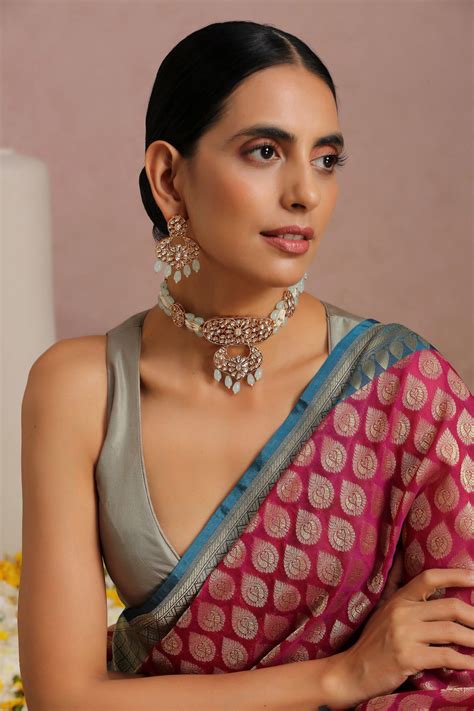 Vamini Blue Gold Plated Kundan Choker Necklace Set - Swabhimann ...
