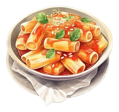 Premium Vector | A drawing of pasta with red sauce and basil leaves