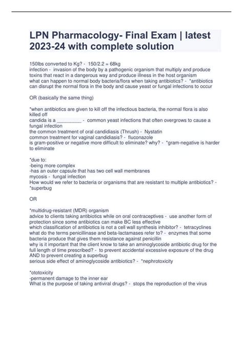 LPN Pharmacology- Final Exam | latest 2023-24 with complete solution ...