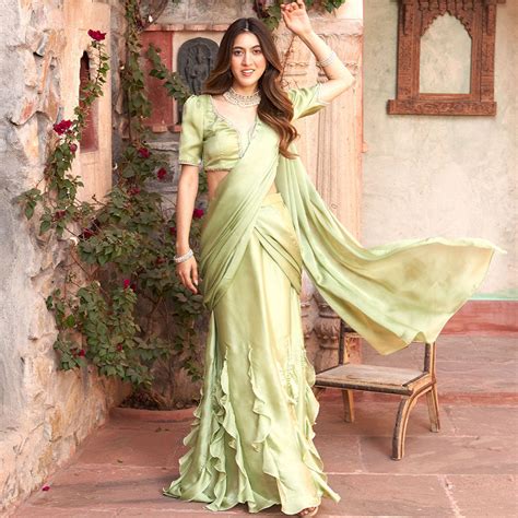 Discover Brown Pleated Pre-draped Saree Online - Lavanya The Label