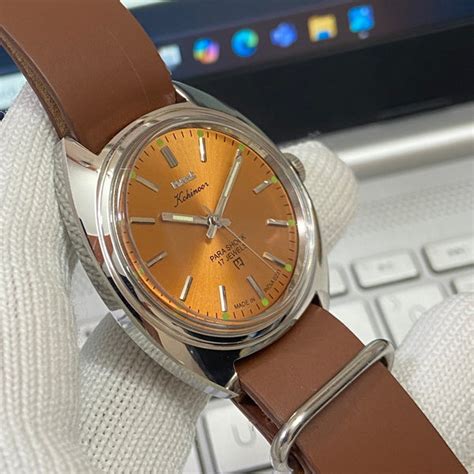 Vintage MOD HMT Kohinoor Hand Winding 17 Jewels Orange Face Brown Nato ...