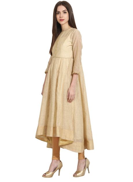 Beige 3/4th sleeve Khadi Anarkali kurta – Nayo Clothing